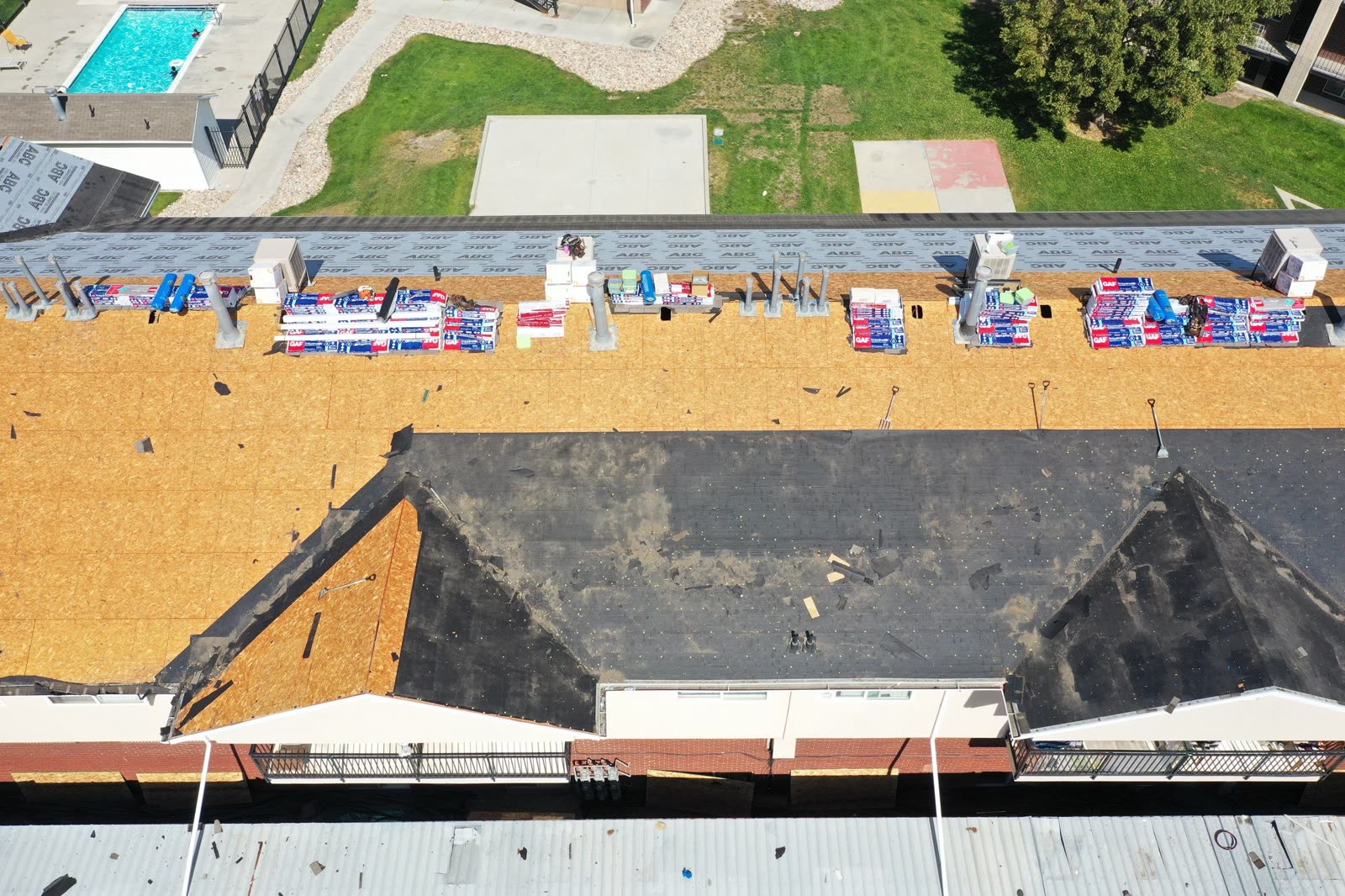 Commercial roof tear-off in progress